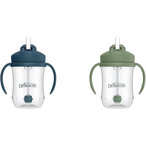 Dr. Brown's Milestones Baby's First Straw Cup, Training Cup with Weighted Straw, 9 oz/270 mL, BPA-free, 6m+, Dark Blue/Olive Green, 2-Pack