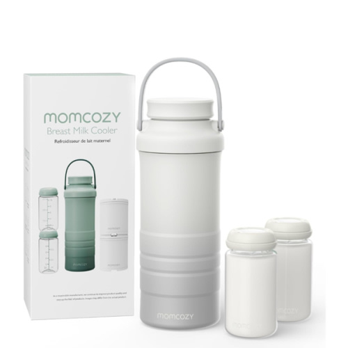 Momcozy 22oz Portable Breast Milk Cooler for Outdoor, Life Saver with 360° Total Cooling for 24 Hours, Larger Capacity Travel Breastmilk Chiller with 2pcs Baby Bottles for Breastmilk Storage, Cream