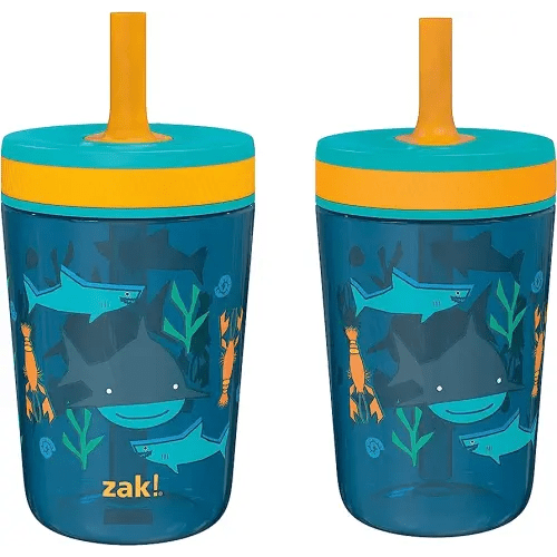 Zak Designs Kelso 15 oz Tumbler Set, (Underwater) Non-BPA Leak-Proof Screw-On Lid with Straw Made of Durable Plastic and Silicone, Perfect Baby Cup Bundle for Kids (2pc Set)