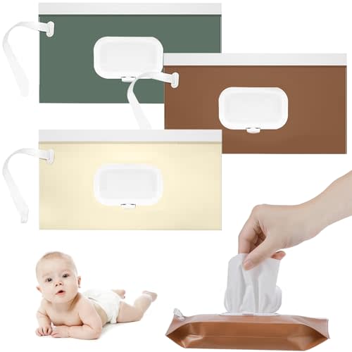 3 Pack Baby Wipe Holder,Wipe Dispenser, earth tone portable wipes dispenser/holder for diaper, Reusable Travel Baby Wipes Case, Reusable Wet Wipe Pouch for Outdoor Outing, Camping, household