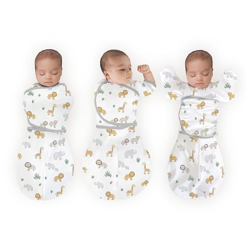 Amazing Baby Omni Swaddle for Newborn, Transitional to Arms Up Sleeves & Mitten Cuffs, Easy Transition Sleep Sack for Better Sleep, On Safari, Small, 0-3 Months