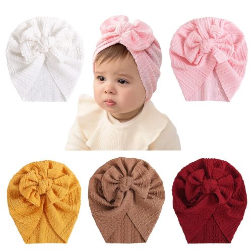 Newborn Babies Headwrap Hat Infant Toddler Cotton Soft Cute Nursery Beanie Headbands Top Bowknot Cap