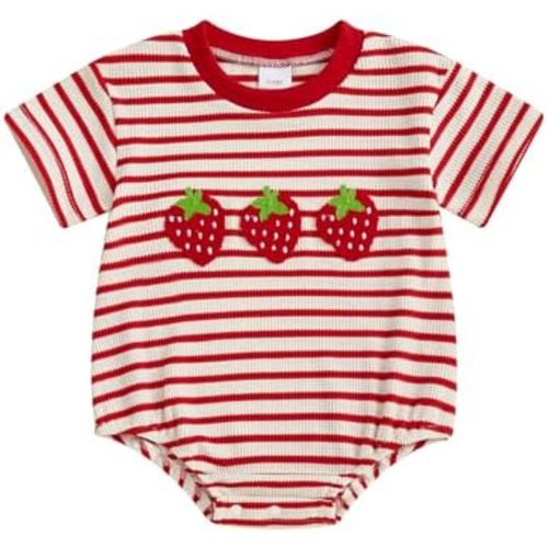 VISGOGO Unisex Baby Boy Girl Striped Romper Waffle Short Sleeve Bubble Oversized Romper Bodysuit Summer Onesie Clothes
