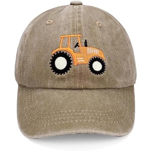 Cute Embroidery Tractor Baseball Cap Kids Toddler Vintage Washed Cotton Adjustable Dad Hat for Boys Girls Age 3-8