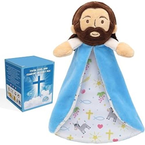 Security Blanket, Baby Lovey with Soft Minky Velour, Baptism for Boys and Girls, 13.8 Inch Jesus Stuffed Snuggle Toy, Newborn Essentials Birthday