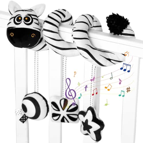 Car Seat Toys Stretchable Plush Zebra Spiral Car Seat Toy with Beepers, Rattle & Ring Box Pendants Engaging Educational Infant Toys for Strollers and Cribs, Spiral Car Seat Toy, Car Seat Toys