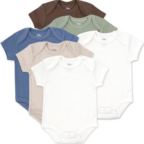 Baby Essentials Unisex Baby Boys and Girls Solid Color 6 Piece Bodysuit Set