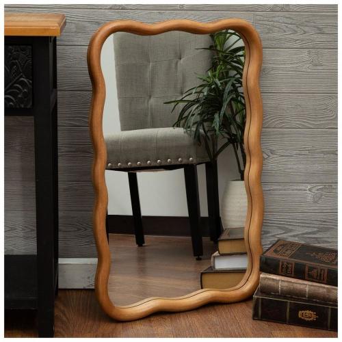 Brown Rectangle Wavy Wall Mirror