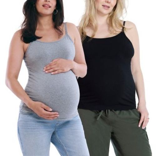 Women's Clip Down Nursing Tank Top Cami - Gray & Black 2 Pack - Size: Large - Motherhood Maternity