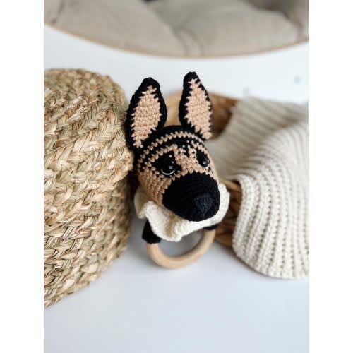 Crochet Rattle, Cute German Shepherd Rattle,  German Shepherd Toy,  Baby Shower Gift, Christening Gift, New Baby Gift, New Mom Gift