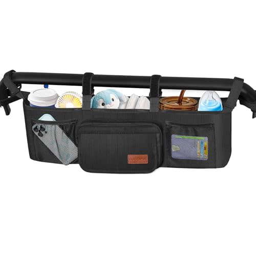 Guiseapue Double Stroller Organizer with 2 Insulated Cup Holders: Parent Console Double Jogging Stroller Caddy, Stroller Accessories Fits for Baby Jogger City Mini GT2 and Jeep Double Stroller