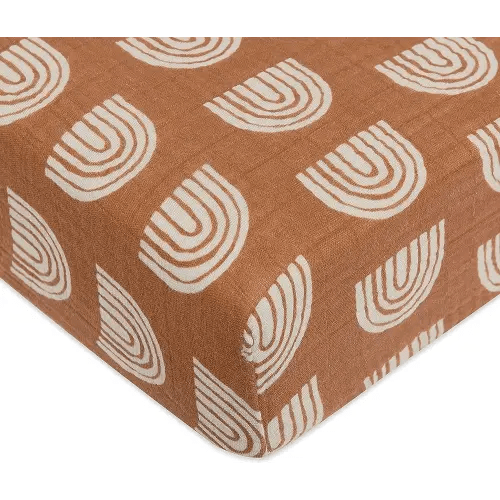 Babyletto 100% Organic Cotton Crib Sheet, GOTS-Certified, Fitted 360°, Ultra-Soft and Breathable Muslin - Terracotta Rainbow