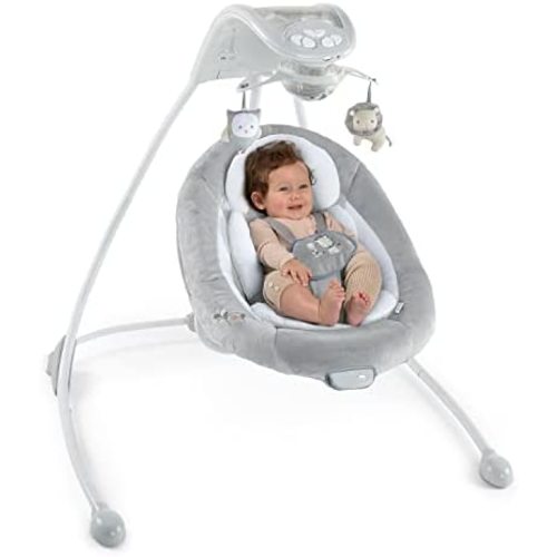Ingenuity InLighten Baby Swing - Cool Mesh Fabric, Vibrations, Swivel Infant Seat, Nature Sounds, Light Up Motorized Mobile - Braden