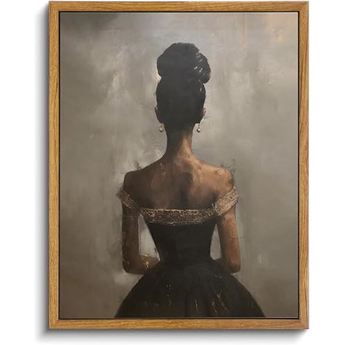 KISSFOX Vintage Framed Wall Art Decor Victorian African American Pictures Paintings Wall Decor Moody Black Girl Canvas Art Prints Modern Farmhouse Black Woman Artwork For Kitchen Living Room Bedroom