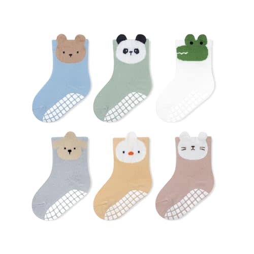 Bearbay Baby Non Slip Ankle Socks with Grippers for 0 Months-7 Years Old Walking Socks