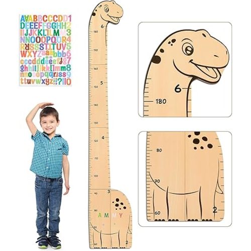 FIOBEE Growth Chart for Wall Wooden Kids Height Chart with DIY Stickers Cute Height Measurement Ruler for Toddler Baby Boys Girls Nursery Room Decor, Dinosaur