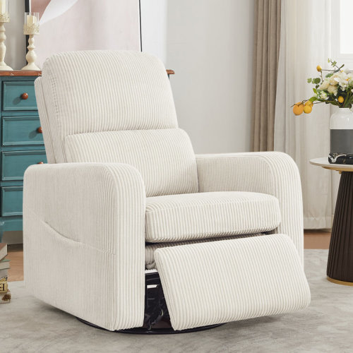 Reiby 36" Modern Upholstered Boucle Fabric Swivel and Rocker Glider Recliner