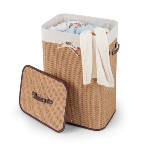 Costway Rectangle Bamboo Hamper Laundry Basket Washing Cloth Bin Lid Bamboo