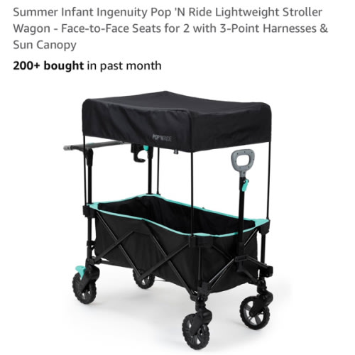 Summer Infant Ingenuity Pop 'N Ride Lightweight Stroller Wagon - Face-to-Face Seats for 2 with 3-Point Harnesses & Sun Canopy