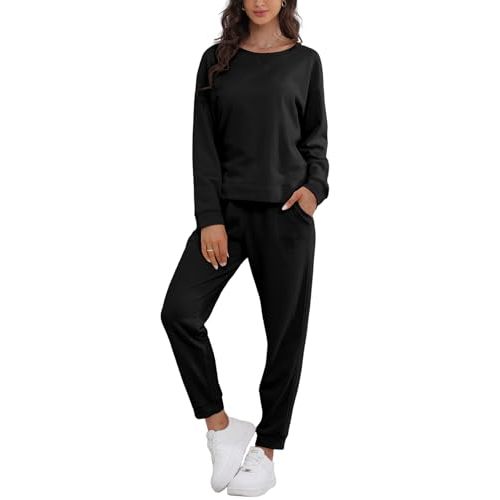 DAVID ARCHY Cotton Lounge Sets for Womens Pajama Soft Comfy Loungewear Round Neck Long Sleeve Sweatshirt Pants Tracksuit