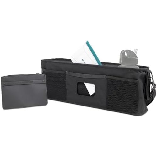 WONDERFOLD Universal Parent Console Stroller Organizer with Insulated Cup Holders, Hook & Loop Closure Handle Attachment, 2 Storage Pockets, Removable Shoulder Strap for Easy Transport
