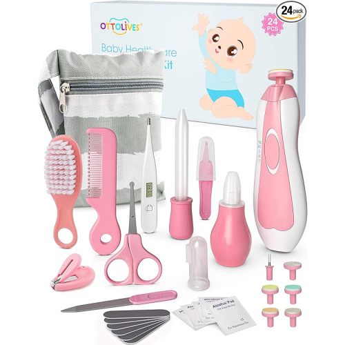 OTTOLIVES Baby Healthcare and Grooming Kit, Baby Electric Nail Trimmer Set Newborn Nursery Health Care Set for Newborn Infant Toddlers Baby Boys Girls Kids (Pink)