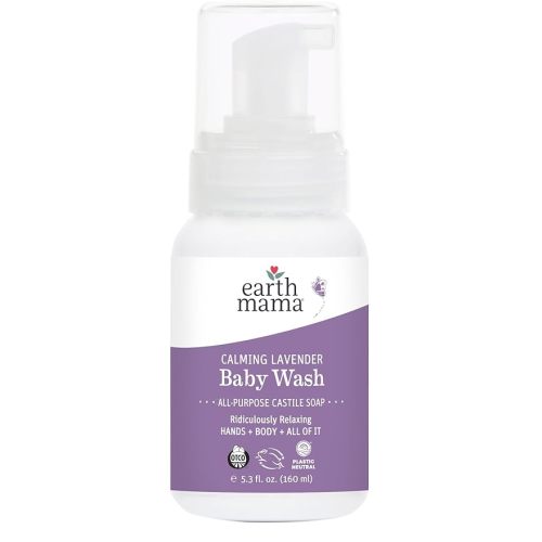 Earth Mama Calming Lavender Baby Wash Liquid Foaming Hand Soap, Organic All-Purpose Lavender Body Wash for Sensitive Skin, Castile Soap with Coconut Oil, Shea Butter, Calendula, & Aloe, 5.3 Fl Oz