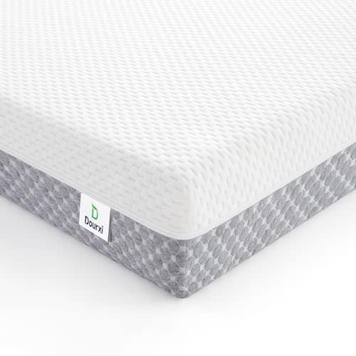 Dourxi Mini Crib Mattress, 38x24X4 Inch Dual Sided Comfort Gel Memory Foam, Breathable Premium Baby Mattress for Mini and Portable Cribs w/Removable Outer Cover - White&Grey