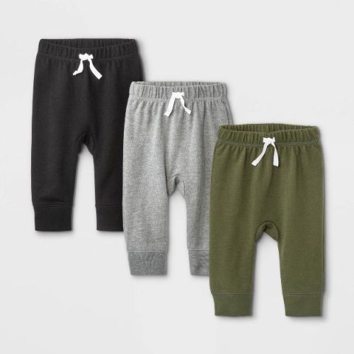 Baby Boys' 3pk French Terry Jogger Pants - Cat & Jack™ Olive Green/Gray/Black