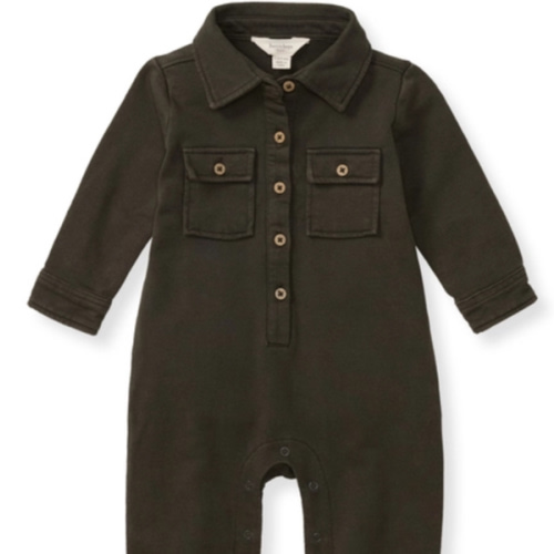Button Down Organic Cotton Jumpsuit - Shadow