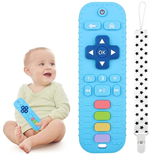 Chuya Remote Teethers Silicone Baby Teething Toys, TV Remote Teether for 0-6-12-18 Months Babies Infant Toddlers Teething Relief Chew Toys (Blue)