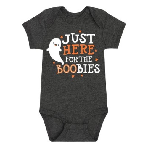 Boys' Instant Message Just Here For The Boobies Baby One Piece - Heather Charcoal - 6 Months