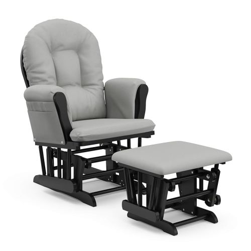 Storkcraft Premium Hoop Glider & Ottoman (Black with Light Gray) — GREENGUARD Gold Certified, Wood Craftsmanship, Convenient Storage Pockets, Smooth-Gliding Chair for Nursery, Multi-Award-Winning