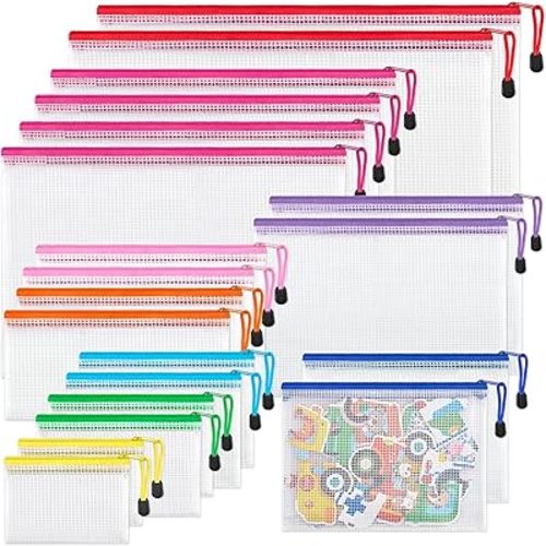 JARLINK 20 Pack 8 Sizes Mesh Pouch, 9 Colors, Waterproof Zipper File Bags Document Multipurpose Travel Bags for Office, School, Board Game, Puzzles, Cosmetics, Travel Accessories, and Home Organize