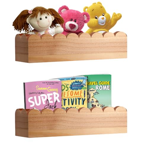 Scalloped Shelves - Set of 2 Pre-assembled Floating Nursery Book Shelves, Natural Wood Scalloped Floating Book Shelves for Wall Nursery - Cloud shelves for nursery - Scalloped book shelf for nursery