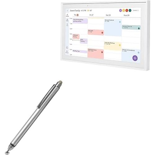 BoxWave Stylus Pen Compatible with Skylight Calendar (15 inch) - DualTip Capacitive Stylus, Fiber Tip Disc Tip Capacitive Stylus Pen - Metallic Silver