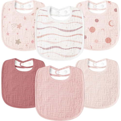 Muslin Baby Drool Bibs 6Pack Soft Square Adjustable Baby Bandana Bibs for Unisex Girls & Boys