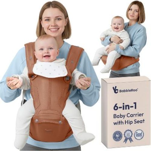 BabbleRoo Baby Carrier for Newborn to Toddler with Hip Seat and Lumbar Support, Ergonomic & Adjustable with Sunshade 6 in 1, Kangaroo Rose