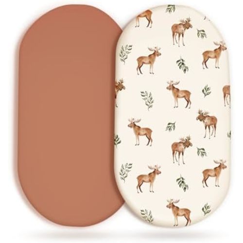 Stretchy Ultra Soft Fitted Bassinet Sheet Set 2 Pack, Universal Fit for Bassinets Baby Cradle Moses Basket Oval Rectangle Mattress Safe and Snug, Elk Stylish Print
