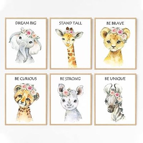 LOVEDMORE Baby Safari Nursery Wall Decor | Animal Wall Art Prints Set of 6 Posters | Jungle Nursery Room Decor for Baby Kids (UNFRAMED 8x10 Inch)