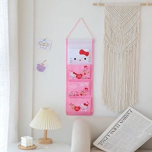 Cute Cartoon Hanging Closet Organizers and Storage, 4-Shelf Closet Hanging Storage Shelves for Girls Bedroom