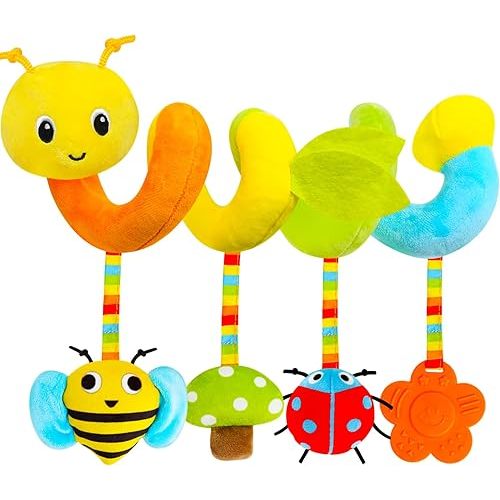 TSYAN Car Seat Toys for Babies 0-6 Months Boy,Baby Spiral Hanging Plush Activity Toys Thank You Gifts for Newborn 0 3 6 9 12 Months Baby Boys Girls