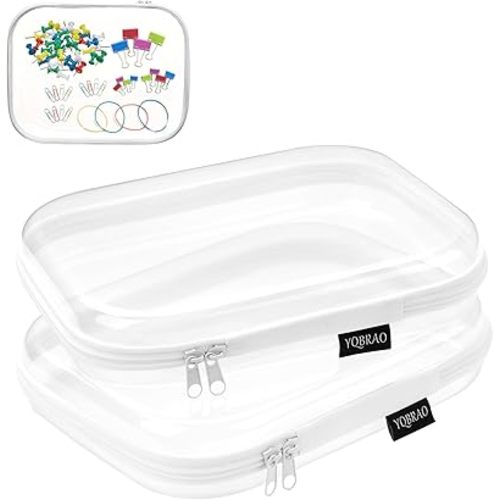 Bliss Bins - Hard Sided Clear Zipper Case for Storage- Professional-Grade Plastic Clear Zipper Pencil Case,Toy Storage Bins, Toiletry Pouch, Travel Organizer, Cosmetic Bag(White,2 Pack, M)