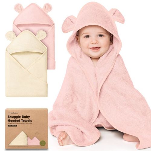 KeaBabies 2pk Snuggle Baby Towels with Hood for Newborn Girls, Boys, Toddlers, Soft & Absorbent Hooded Baby Bath Towels (Rose Ivory, Petite)