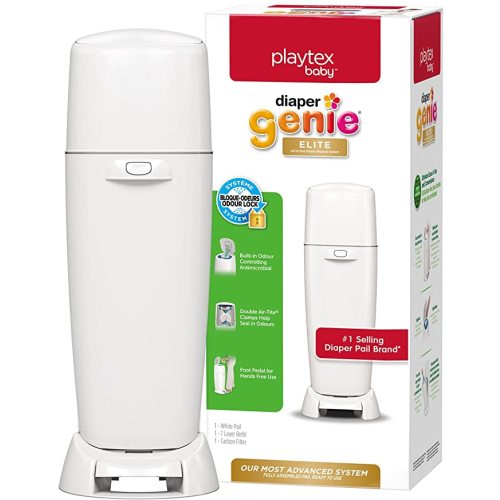 Playtex Baby Diaper Genie Elite Diaper Pail System with Front Tilt Pail for Easy Diaper Disposal, White - Full Size Elite