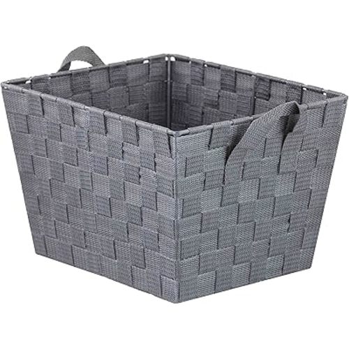 Home Basics Non-Woven Strap Handle Bin, Storage Basket Organizer, (Grey, Medium)
