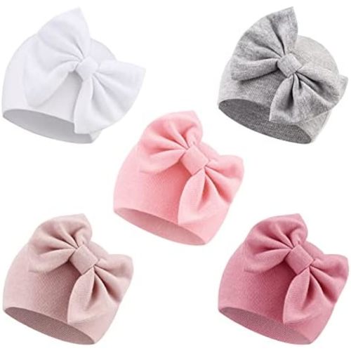 Newborn Baby Girl Hats with Bow Cotton Toddler Infant Beanie Cap Newborn Hospital Hats for Baby Girl Kid 0-24 Months