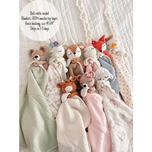 Baby Shower Gift, Baby Toy, Baby Blanket, Baby Lovey,Baby Rattle,Personalized Newborn Gift,Stuffed Animal Plushie,Embroidered Baby Comforter