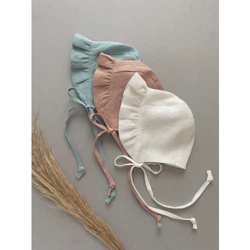 Ruffled Linen Baby Bonnet girl, ivory, dusty pink, dusty blue ruffle bonnet, toddler sunbonnet, little girl sun hat, Christening bonnet