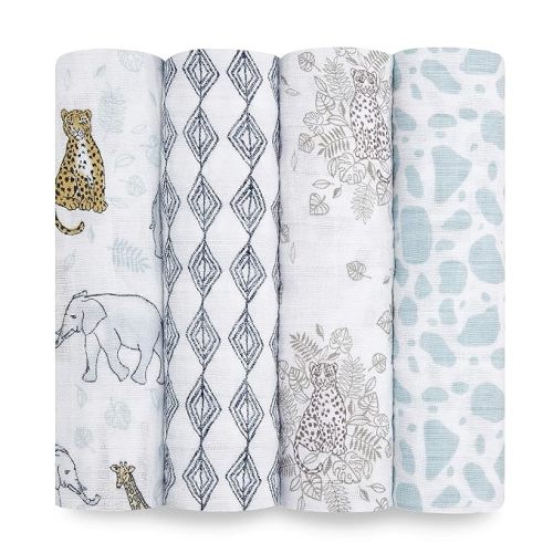 aden + anais Swaddle Blanket, Boutique Muslin Blankets for Girls & Boys, Baby Receiving Swaddles, Ideal Newborn & Infant Swaddling Set, Perfect Shower Gifts, 4 Pack, Jungle Toile